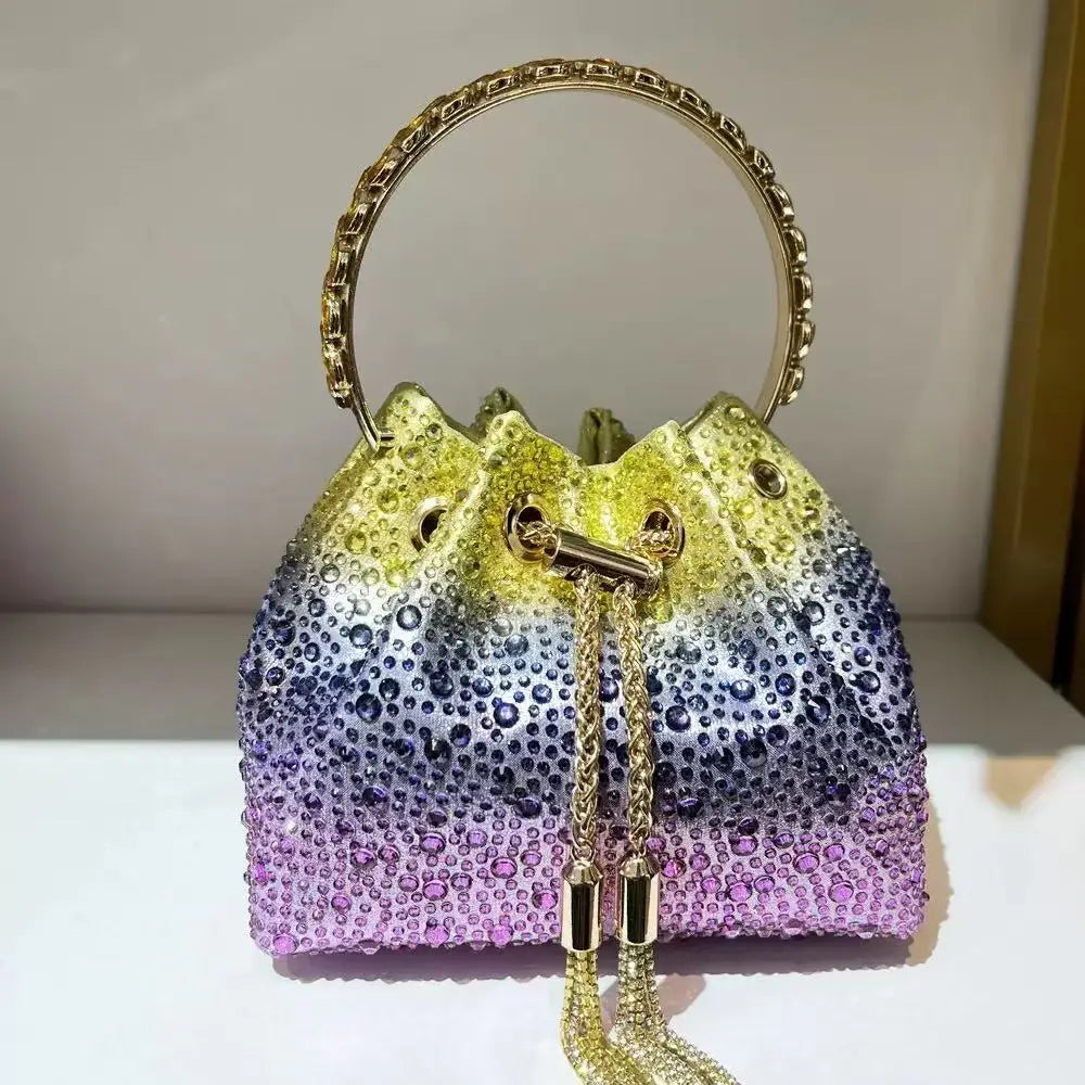 Luxury Designer Women Handbag Glitter Diamond Banquet Bag Satin Bucket Bag Wedding Party Clutch Purse Exquisite Evening Bag