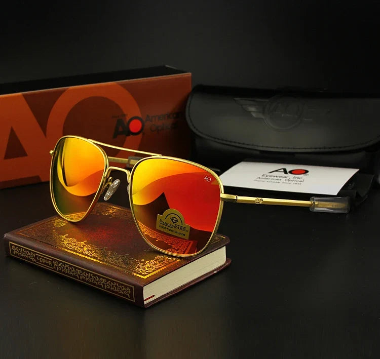 AO Pilot Sunglasses Men Top Quality Brand Designer AGX Tempered Glass Lens Sun Glasses Male