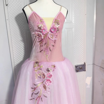 Long Ballet Tutu Skirts Flower Lace Dress Performance Costumes Princess Dance Practice Romantic Dress
