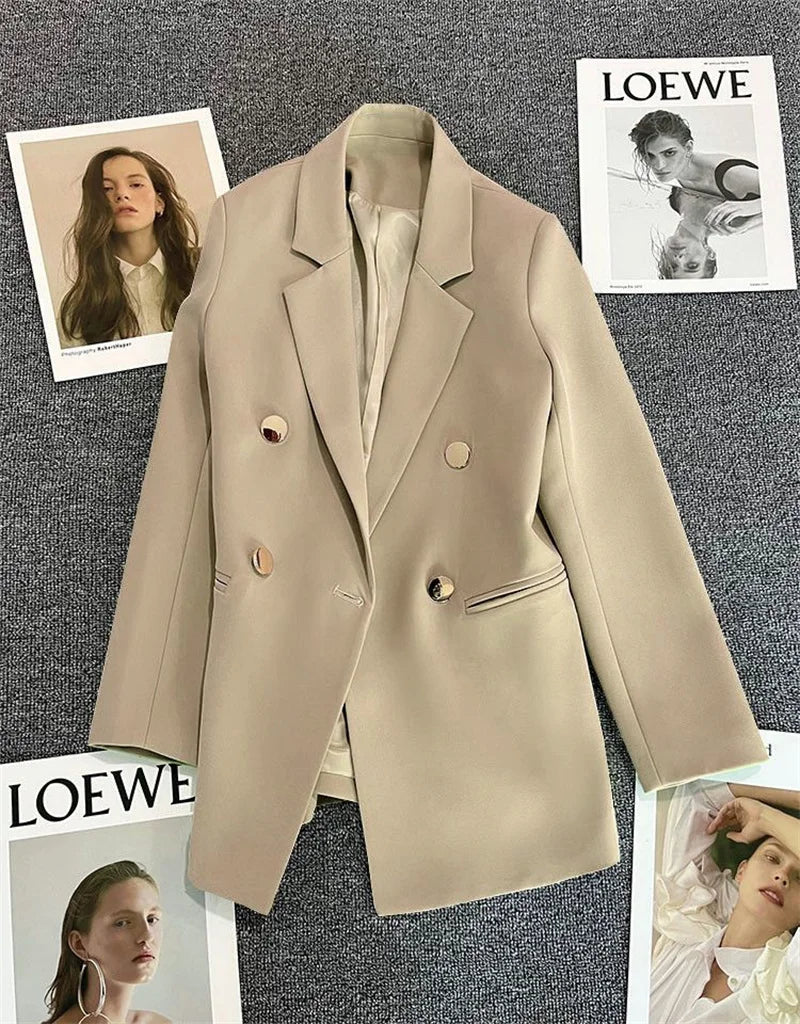 Spring Autumn High Quality Long Sleeve Female Blazer Double Button Jacket Ladies Business Work Wear Formal Coat Women Outerwea