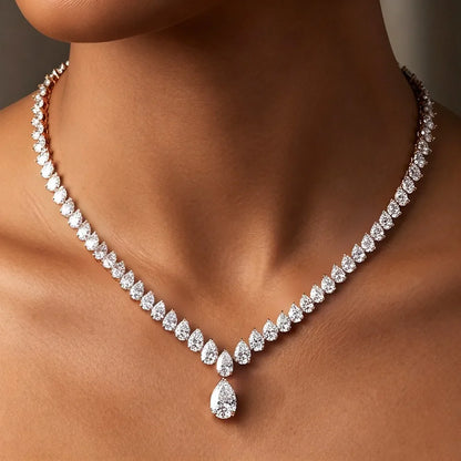 Luxury Waterdrop Shape Full Moissanite Tennis Necklace For Women S925 Silver Pear Cut Diamond Bridal Necklace With Certificate
