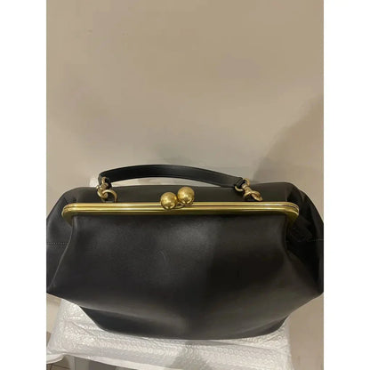 LOST IN VINTAGE Artificial Leather Soild Bag Large Balls Kiss-lock Large Big Clutch Handbag Proudly Carried In Hand 35x30x20cm