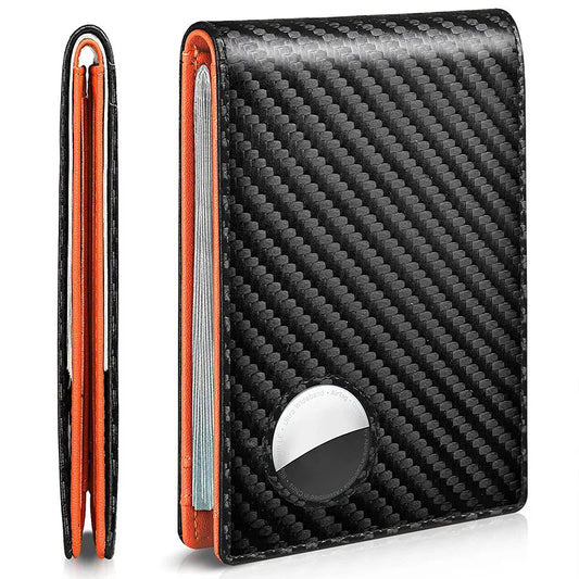 Porte-monnaie Airtag RFID en fibre de carbone et cuir pour homme, porte-cartes de crédit pour Airtag, portefeuille noir de luxe minimaliste pour homme