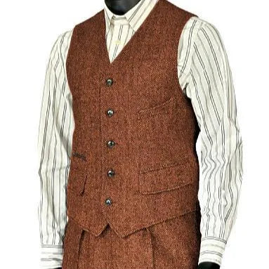 Men's Houndstooth Wool Vest British Style Business Waistcoat Casual Sleeveless Jacket Ready‑to‑Ship Business Outfit  for Men