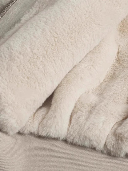 Autumn Winter Short Thickened Warm Oversized Canvas Washed Padded Jacket with Faux Fur Inside Loose Casual Hoodie