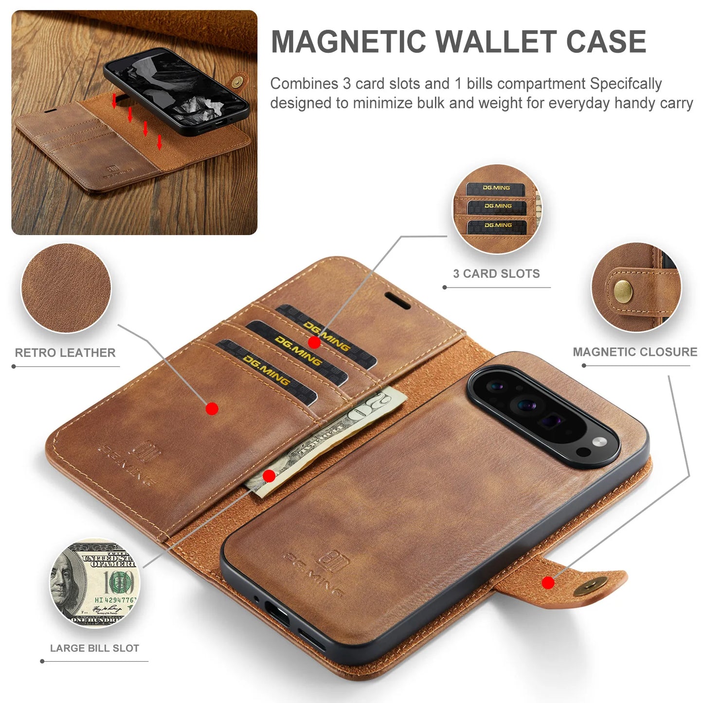 For Google Pixel 6 7 8 9 10 Pro XL/Pixel 5A 6A 7A 8A 9A Magnetic Detachable Cover 2in1 Flip Leather Wallet Phone Case