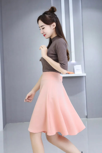 55cm Long Skirt Women's High Waist Knee Sun Half Skirt Fashion Versatile Black Casual Clothing Fluffy Pleated Skirts No Shorts