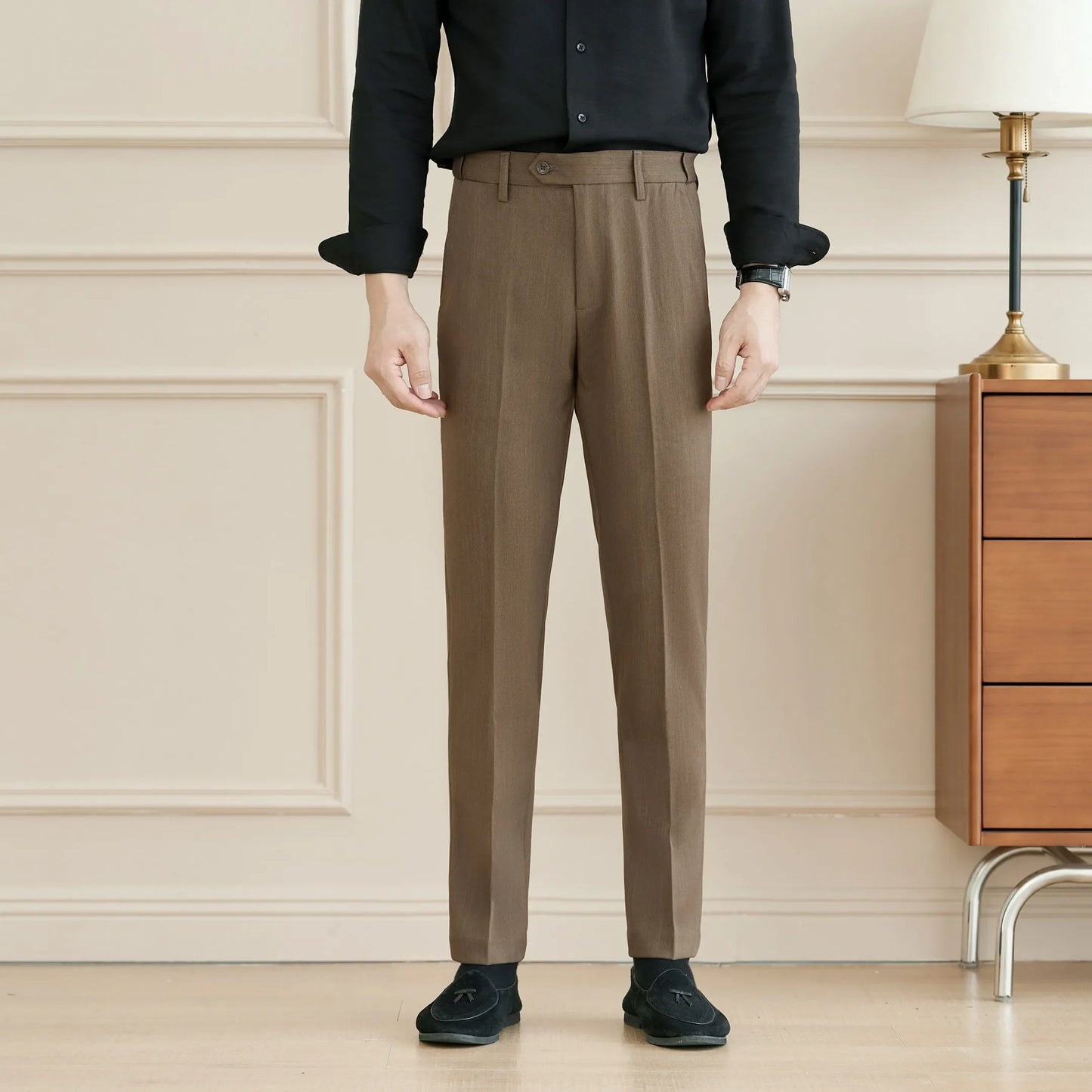 New Lnvisible Elastic Waist Design Men Business Casual Trousers High Quality Solid Slim Fit Office Social Fashion Suit Pants