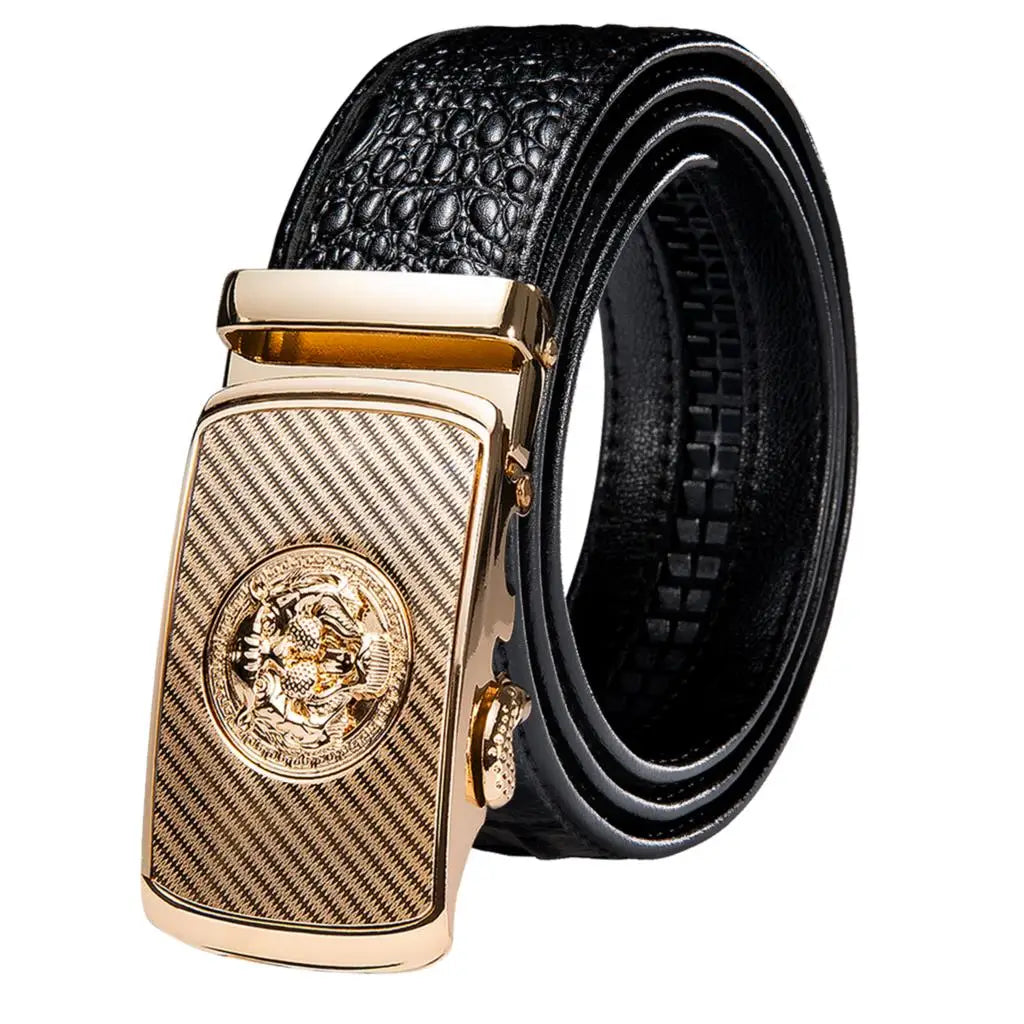 Crocodile Designer Luxury Genuine Leather Belts for Men Casual Jeans Belt Strap Gold Automatic Buckle Black Belt PD-2036