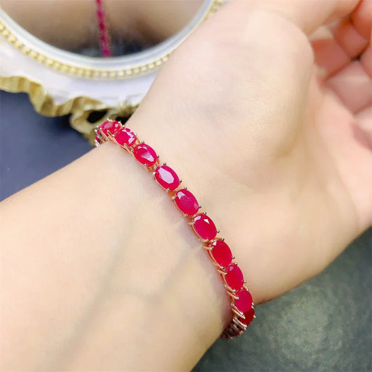 Bracelet d'origine en argent sterling S925 or rose pour femmes, bracelet de mariage en rubis naturel, bijoux de haute qualité