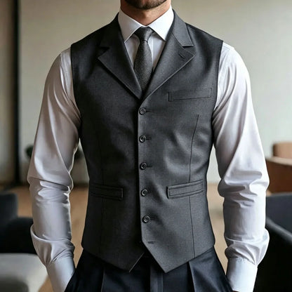 Men Vest Dark Blue With Lapel Single Button Waistcoat For Wedding Groom Banquet Business Work Office Casual Daily Men Suit Vest