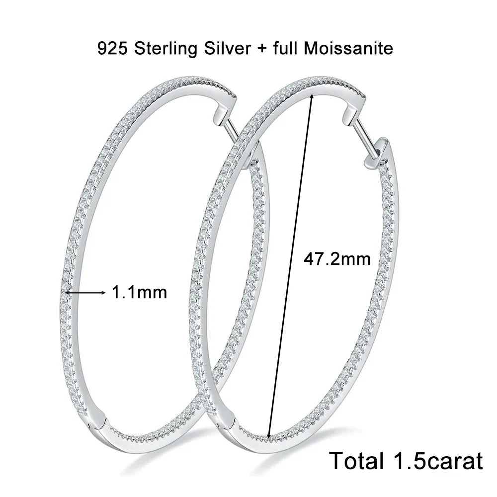 1.2mm Moissanite Hoop Earrings for Women European and American Circle S925 Sterling Silver Sparkling Diamond Earring Jewelry