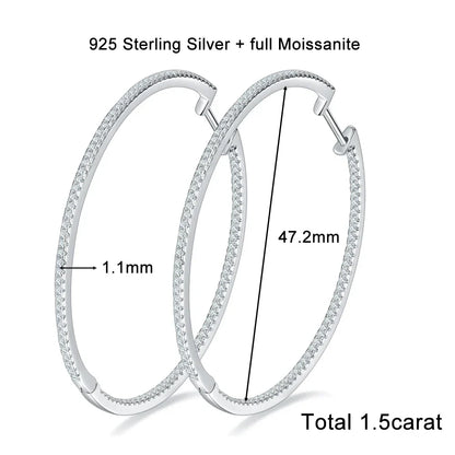 1.2mm Moissanite Hoop Earrings for Women European and American Circle S925 Sterling Silver Sparkling Diamond Earring Jewelry
