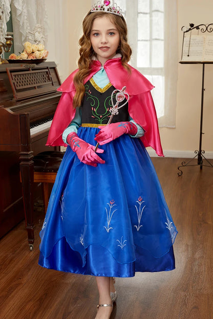 Kids Anna Cosplay Clothing Little Girls Christmas Halloween Gown Kids Party Red Cloak Costume Dance Long Sleeve Princess Dresses