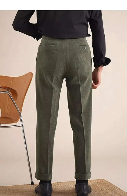 Men Dress Pant Fall Straight Tube Casual Pant Social Trousers Office Double Pleated High Waisted Trousers Men Formal Pant