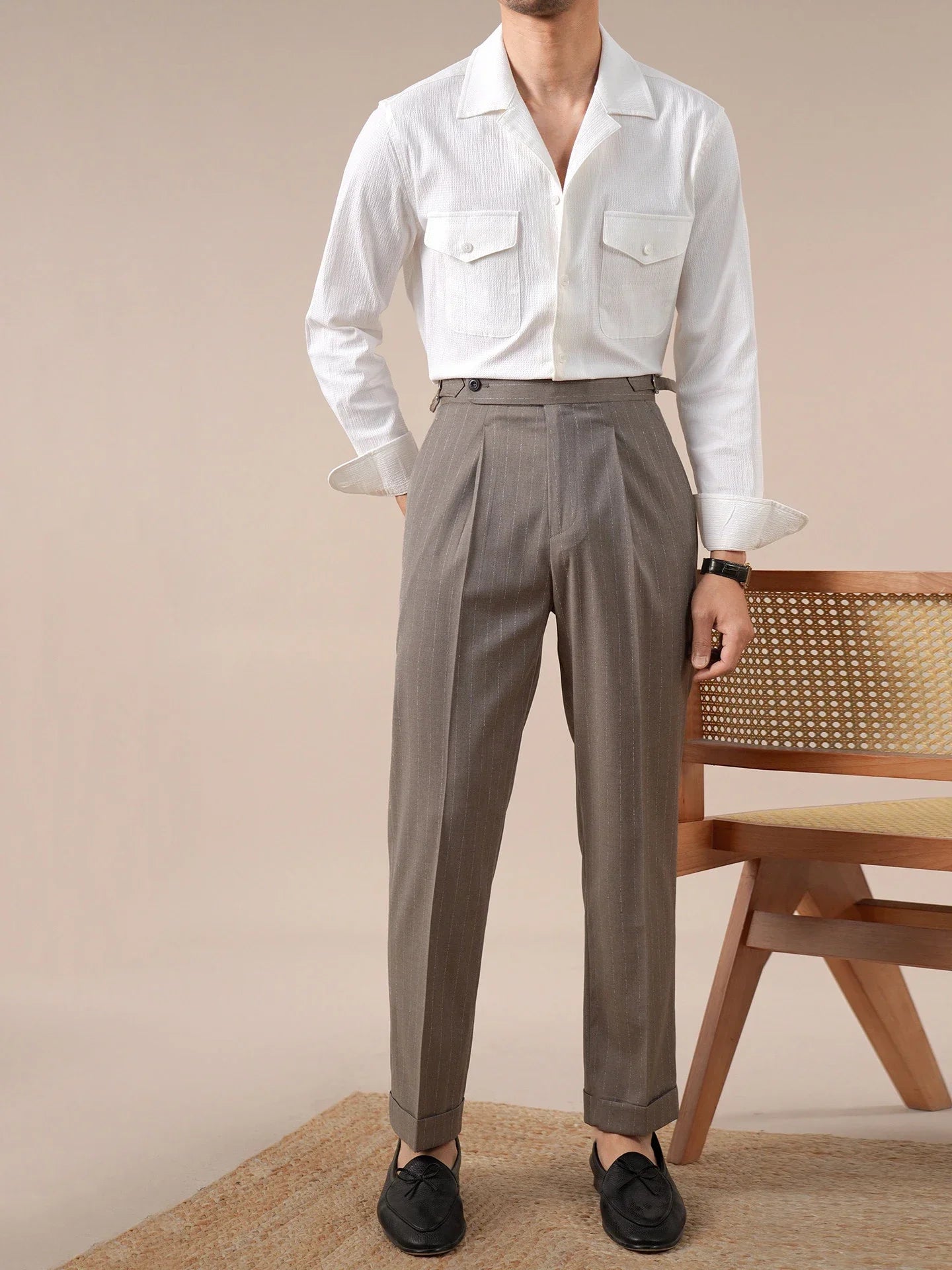 Striped Men Pants Business Double-pleated Versatile Suit Trousers High-waisted Pantalon De Vestir Hombre Dress Pants For Men