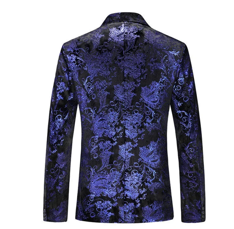 New Men Luxury Velvet Suit Foil Stamped Printed Jacket , Fashion Male Business Social Wedding Prom Party Dress Slim Fit Blazers