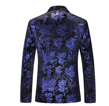 New Men Luxury Velvet Suit Foil Stamped Printed Jacket , Fashion Male Business Social Wedding Prom Party Dress Slim Fit Blazers