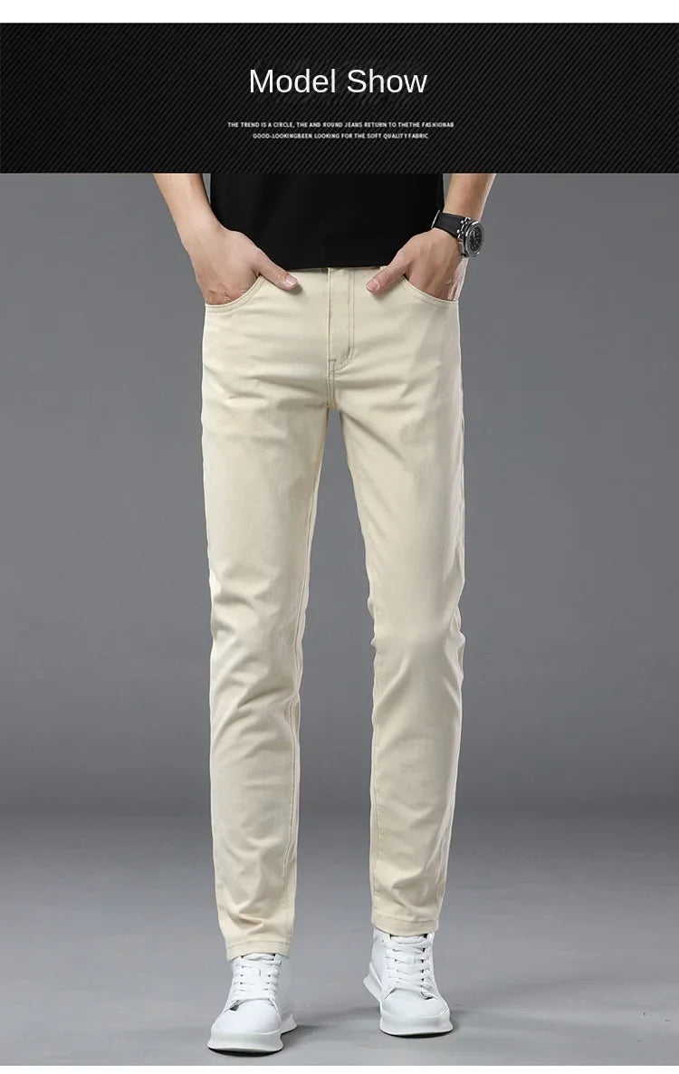 2025 spring/summer high end luxury fashion jeans for men, elastic trend versatile, slim fit, simple and casual pants