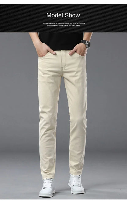 2025 spring/summer high end luxury fashion jeans for men, elastic trend versatile, slim fit, simple and casual pants