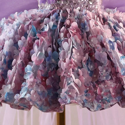 2026 Cute Sweet Purple Children Sleeveless Kids Host Princess Gown Costume Girls Birthday Party Dress Summer New Fashion Floral