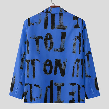 Men Blazer Printing Lapel Long Sleeve Button Korean Style Casual Male Suit Streetwear 2025 Elegant Fashion Thin Coats