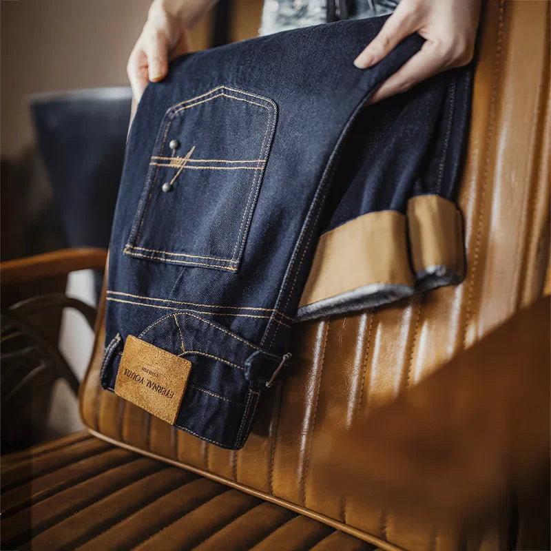 Women’s Loose Straight Leg Denim Jeans  Casual Pants with Paris Buckle Wide Leg Autumn Vintage Trousers
