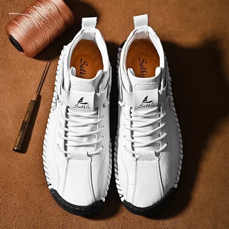 Handmade Leather Casual Men Shoes Design Sneakers Man Breathable Leather Shoes Men Ankle Boots Outdoor
