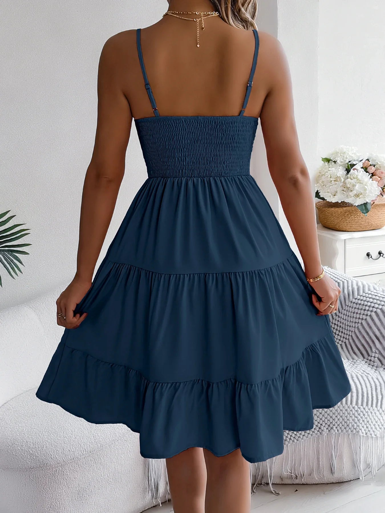 Casual Vacation Ruffled Camisole Dress Spring Summer Women's Solid Dresses for 2026 Valentine's Day Woman Clothing Pink Blue