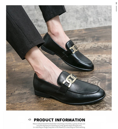 Italian Fashion Leather Shoes Moccasins For Men Casual Man Shoe Business Male Formal Pointed Fashion Wedding Black Skin