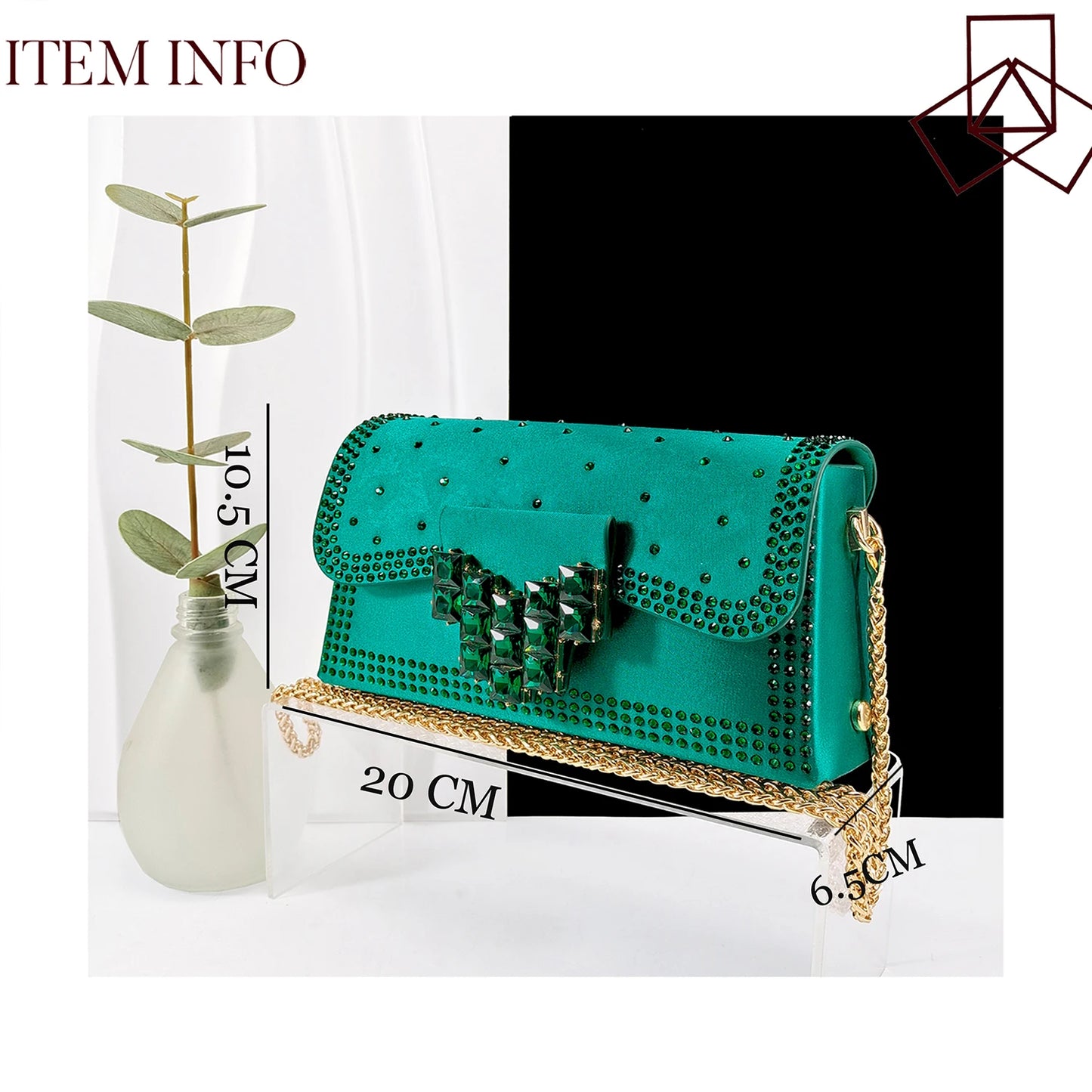 Green Color Rhinestone Comfortable Women's Pumps Heels And Bag Fashion Style Pointed-Toe Shoes For Farty  Occasion