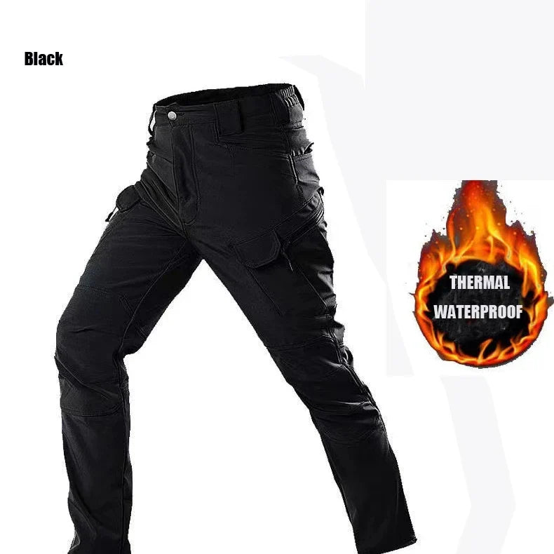 2024 City Cargo Pants Men Winter Tactical Fleece Sharkskin Warm Trousers Outdoor Waterproof Multi-Pocket Climbing Trekking Pants