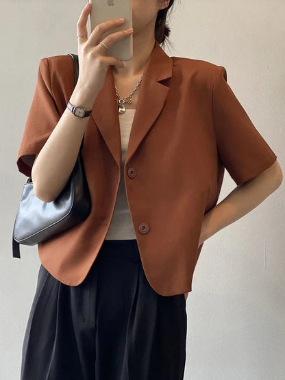 Elegant Casual Blazers Women Short Sleeve Loose S-3Xl Suit Coat Tops Korean Summer Fashion Solid Sweet Simple Blazers New