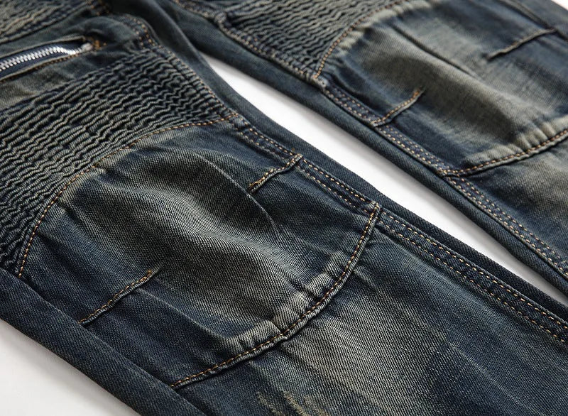 2026 New Men's Yellow Jeans, Blue Stretch Biker Trousers, Broken Hole Jeans, Fashion Popular Men Denim Pants Big Size 29-42