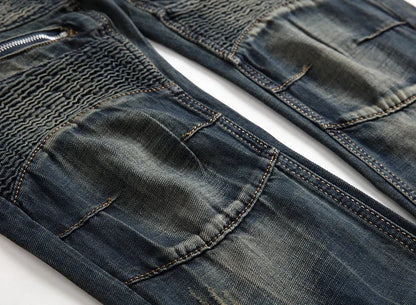 2026 New Men's Yellow Jeans, Blue Stretch Biker Trousers, Broken Hole Jeans, Fashion Popular Men Denim Pants Big Size 29-42