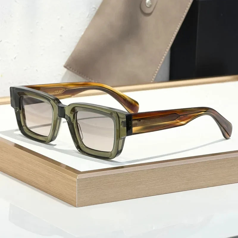 Classical Rectangle Sunglasses Handmade in Japan Fashion Designer High Quality UV400 for Men Women Vintage Eyeglasses with Case