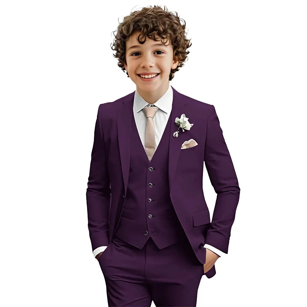 Multi-colors Boys Suit Set 3 Pieces Formal Outfit For Wedding Elegant Notched Lapel Kids Slim Fit Suits Party Tuxedo 2-20T