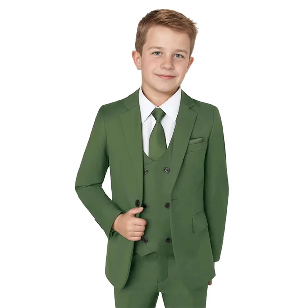 Boys Notched Lapel Suits 3 Pieces Wedding Ring Bearer Outfit,Classic Elegant Kids Suit Set Performance Outfit Plus Size