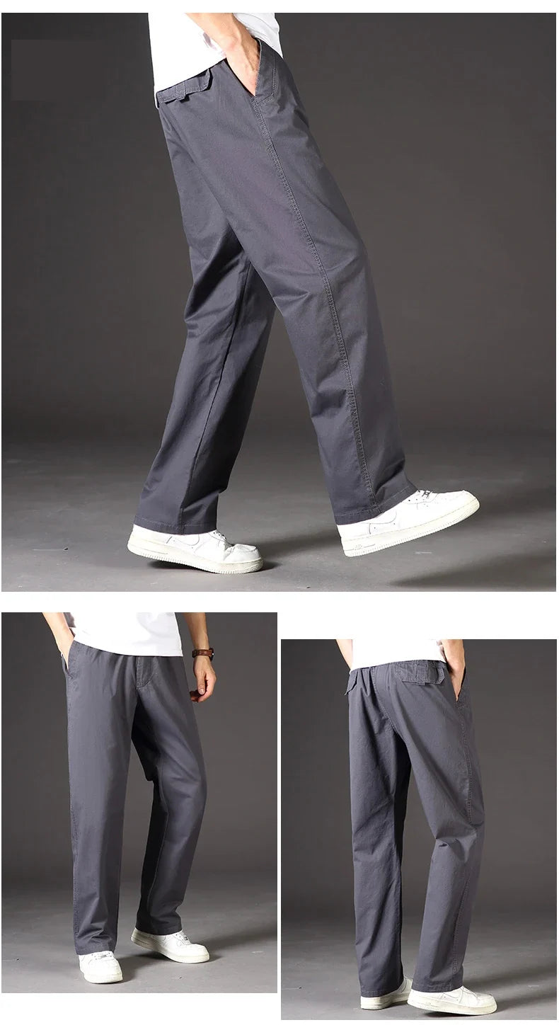 Men's 100% Cotton Cargo Pants Multi-pocket Elastic Waist Pants Big and Tall Mens Trousers Loose Fit Gym Sports Men's Pants