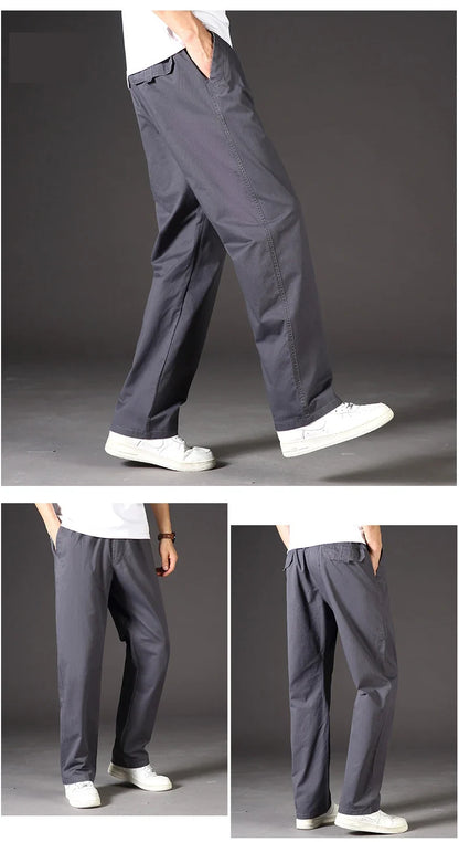 Men's 100% Cotton Cargo Pants Multi-pocket Elastic Waist Pants Big and Tall Mens Trousers Loose Fit Gym Sports Men's Pants
