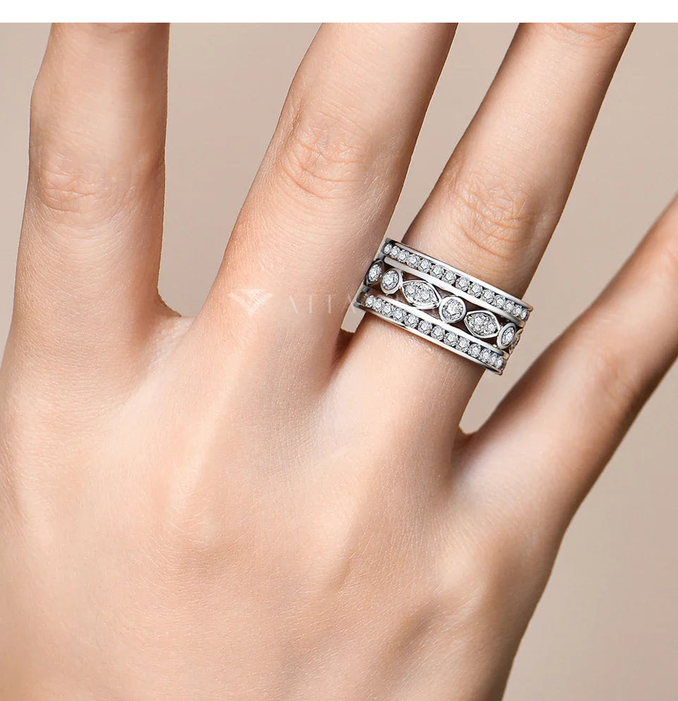 Luxury Full Moissanite Rings for Women D Color VVS1 Lab Diamond Band S925 Silver Engagement Wedding Jewelry Party Gift