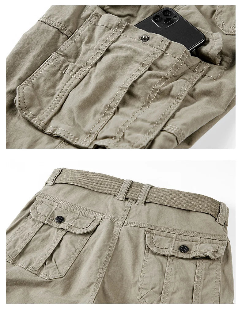 2026 Men's Cargo Pants Straight Leg Cotton Stretch Tactical Trouser Male Military Outdoor Camping Fishing Casual Work Wear Khaki