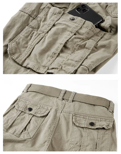2026 Men's Cargo Pants Straight Leg Cotton Stretch Tactical Trouser Male Military Outdoor Camping Fishing Casual Work Wear Khaki