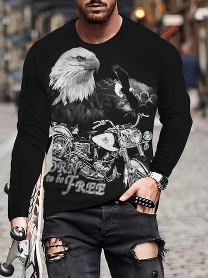 Fashion Eagle 3D Digital Printing Men's Casual Comfortable Long Sleeve T Shirt Fall Men's Patterned Clothing Tops Men's Gifts