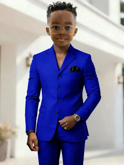 Stylish Boys Formal Suits 2 Pieces Jacket Pants Wedding Guest Clothes Handsome Notched Lapel Kids Slim Fit Suit Set For Birthday