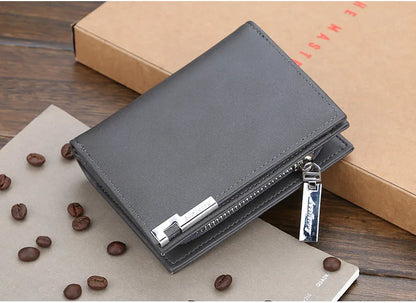 Men's Short Wallet Card Clips Zipper Slim Blocking Multi-Card Slots PU Leather Large Capacity Wallets for Men