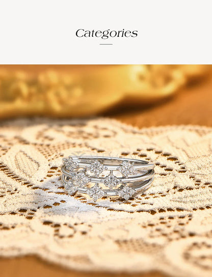 Luxury Three-layer 925 Sterling Silver Ring D VVS1 Stackable Moissanite Rings for Women Engagement Promise Jewelry Gift