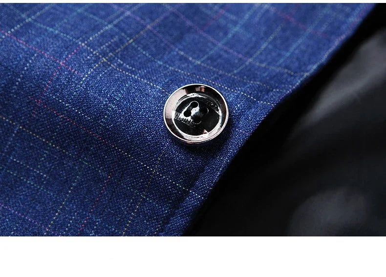 2025 Spring  Autumn New Blue Checkered Non-iron Suit Jackets for Men,black Light Business Casual Men Blazer Slim Fit, Asian Size