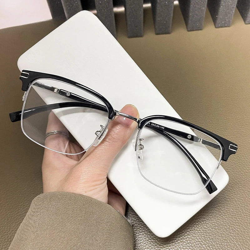 Men's Business Classic Half Frame Anti Blue Light Reading Glasses Myopia Hyperopia Customizable Prescription TR2242