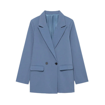 Women's Double-Breasted Solid Color Blazer Coat Long Sleeve Office Wear for Spring Autumn Winter Old Money Style